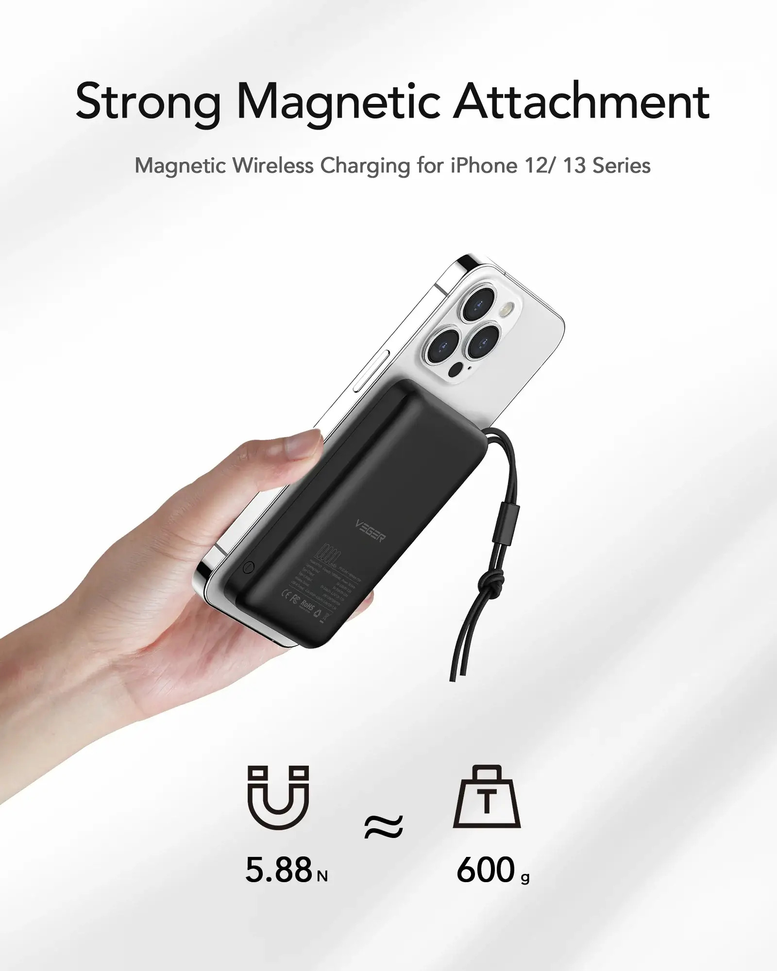 Prijenosna baterija VEGER MagOn (10000 mAh) crna-2