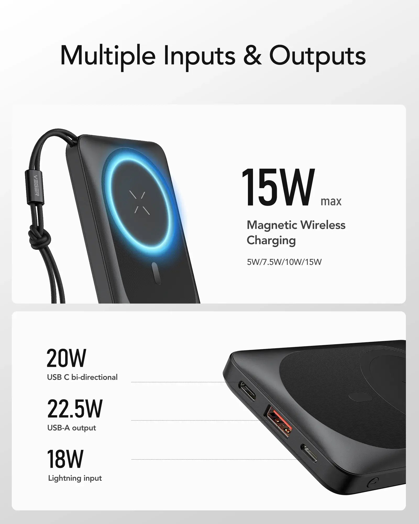 Prijenosna baterija VEGER MagOn (10000 mAh) crna-3