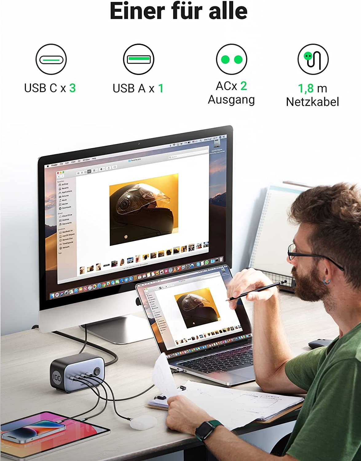 Punjač USB-C UGREEN DigiNest Pro (100W GaN)-8