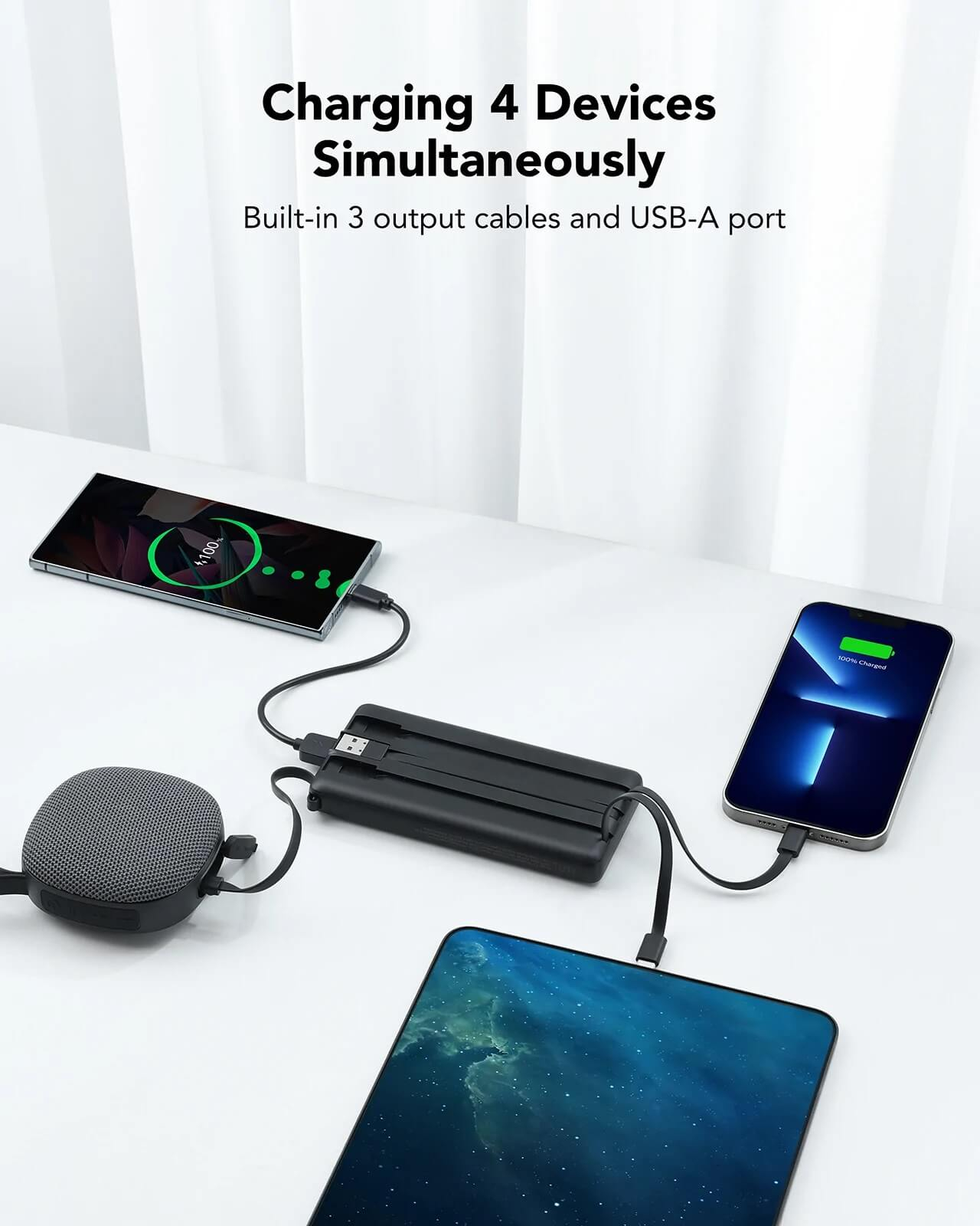 Prijenosna baterija s ugrađenim kabelima VEGER C10 (10000 mAh) crna-6
