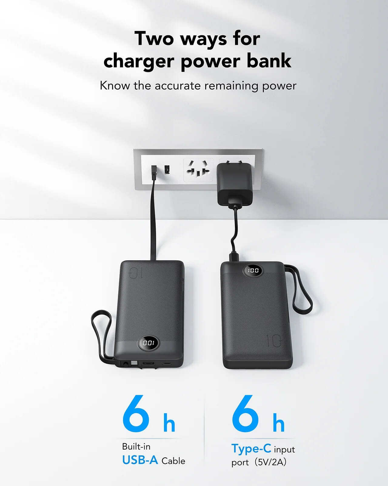 Prijenosna baterija s ugrađenim kabelima VEGER C10 (10000 mAh) crna-5