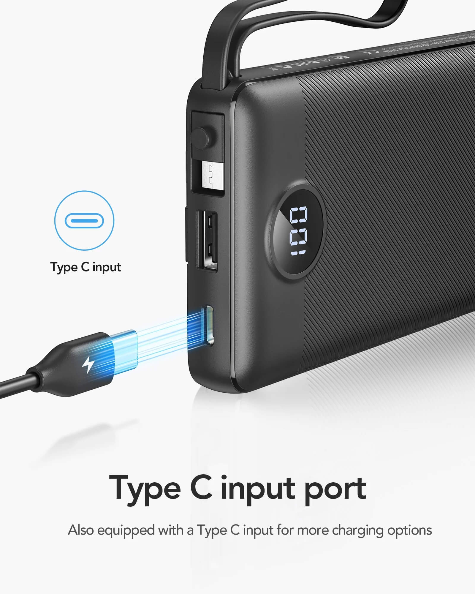 Prijenosna baterija s ugrađenim kabelima VEGER C10 (10000 mAh) crna-4