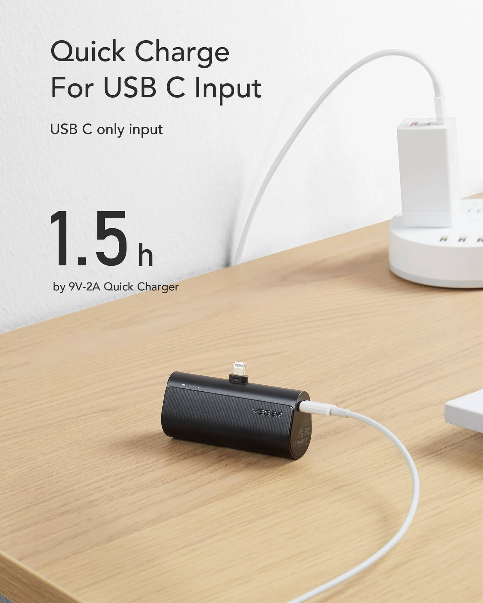 Prijenosna baterija VEGER PlugON Lightning (5000 mAh) crna-4