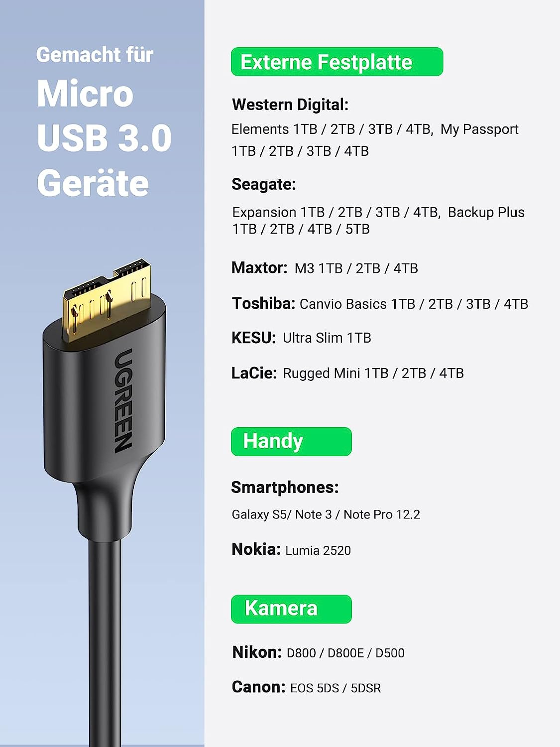 Kabel USB 3.0 UGREEN (USB A na Micro B, 0.5 m)-3