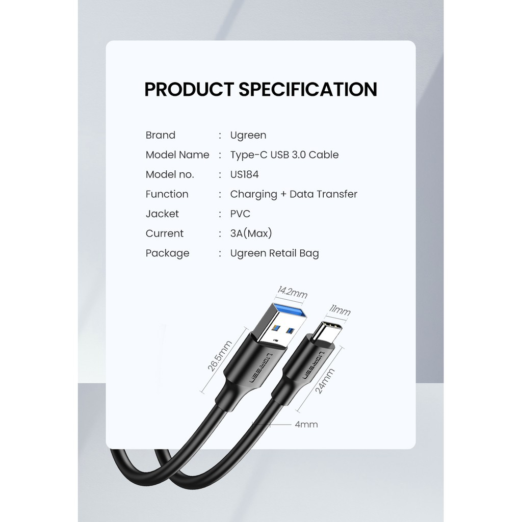 Kabel USB A 3.0 na USB-C UGREEN (0.5 m)-1