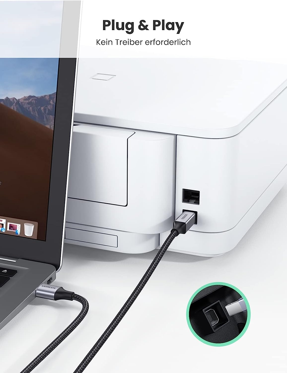 Kabel za printer UGREEN USB 2.0 B USB A na USB B 5m-3