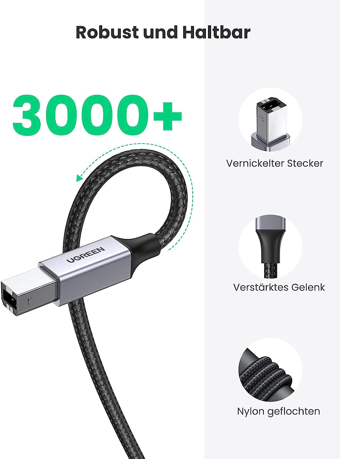 Kabel za printer UGREEN USB 2.0 B USB A na USB B 5m-5