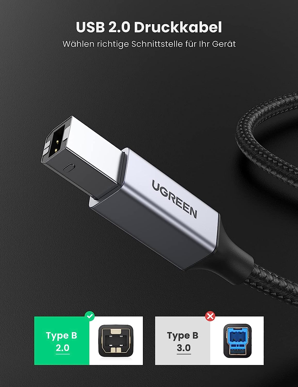 Kabel za printer UGREEN USB 2.0 B USB A na USB B 5m-4