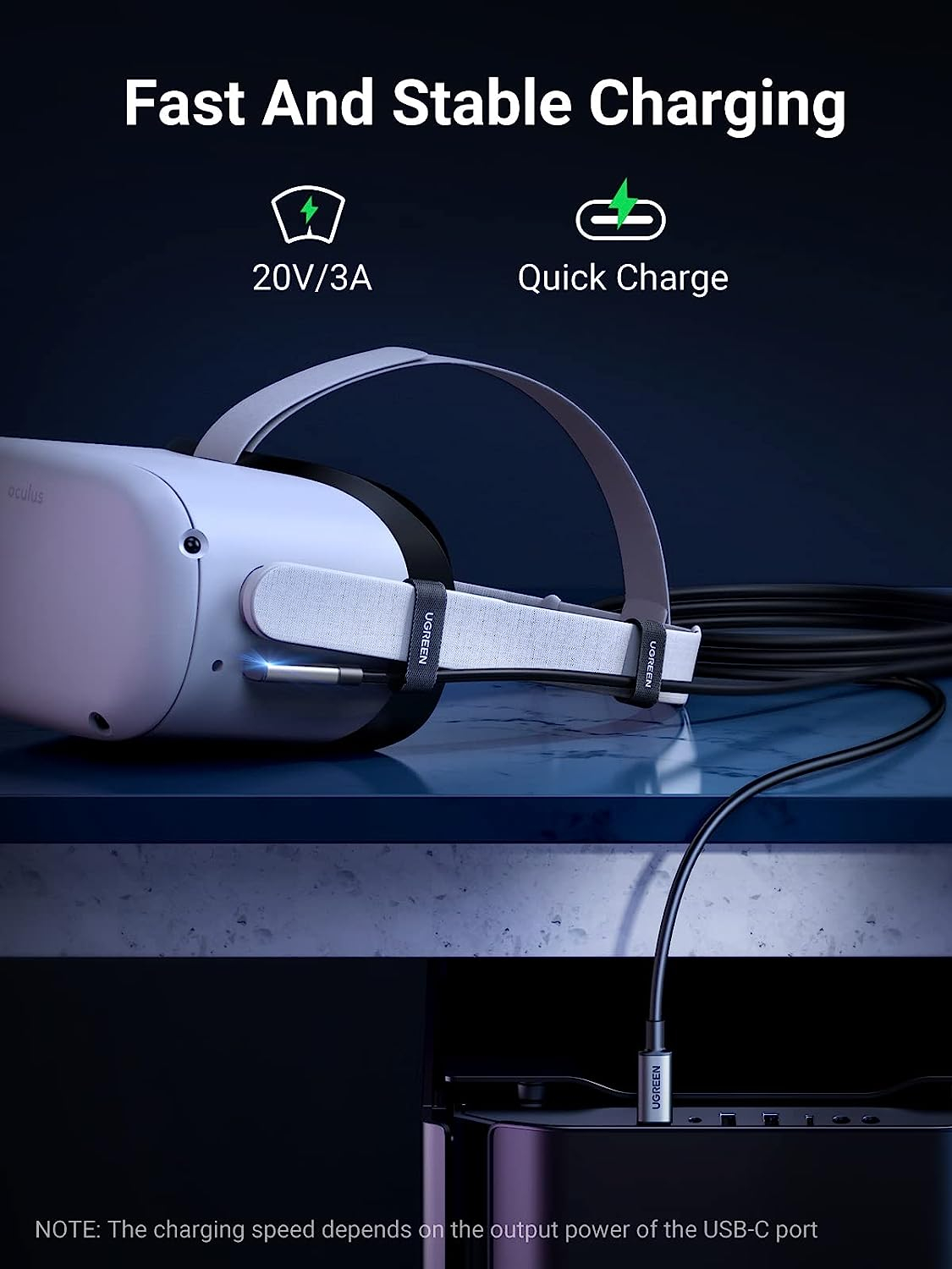 Ugreen angled USB-C 60W cable compatible with Oculus Quest 2/ Pico 4 and PC/Steam VR, for VR headset and gaming, 5M.-7