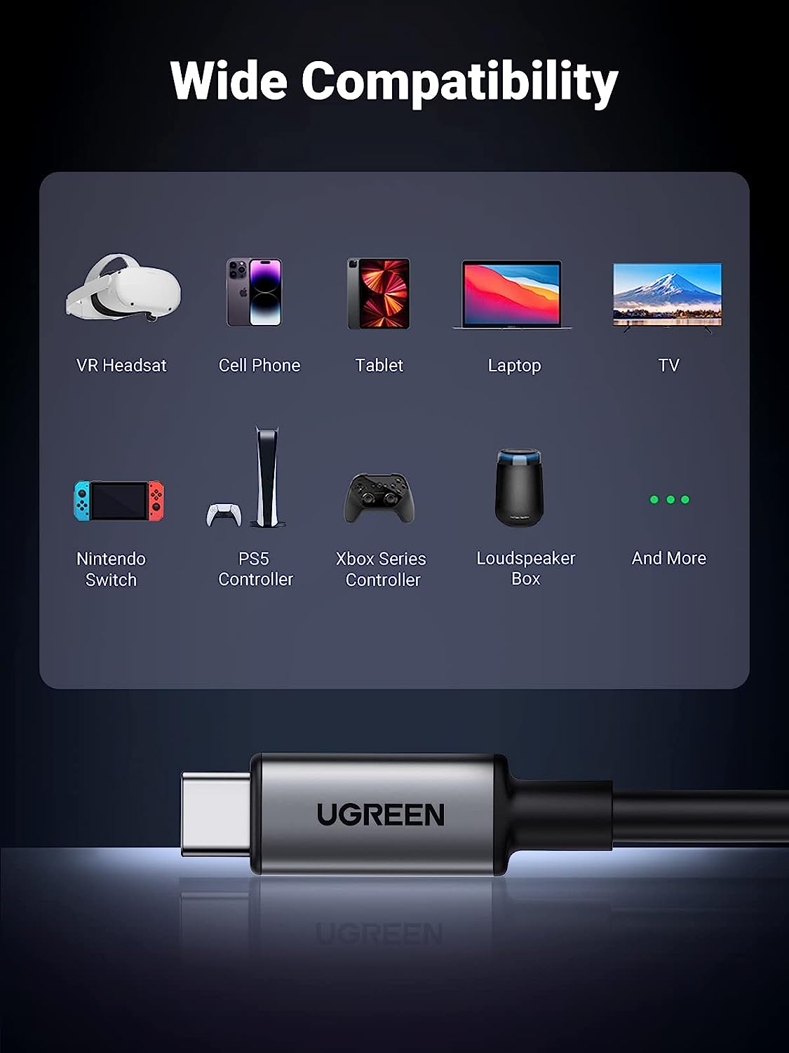 Ugreen angled USB-C 60W cable compatible with Oculus Quest 2/ Pico 4 and PC/Steam VR, for VR headset and gaming, 5M.-6