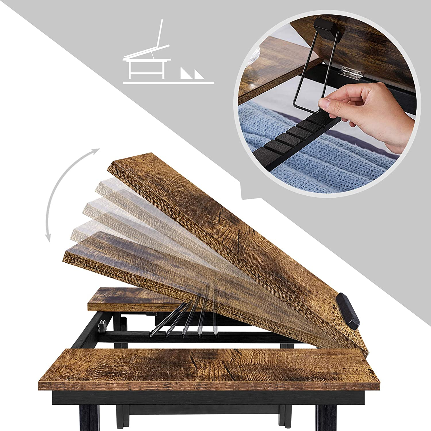 Stol za prijenosno računalo SONGMICS RUSTIC (s ladicom, rustikalni)-2