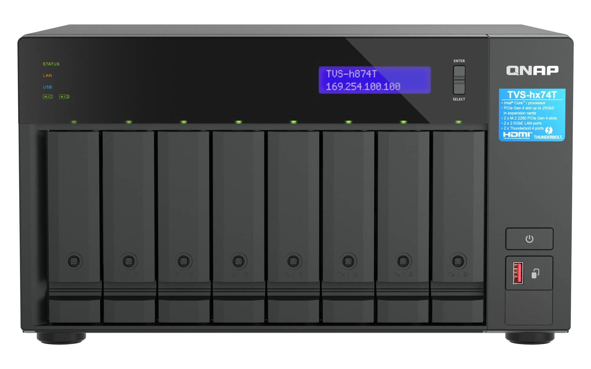 NAS server QNAP TVS-h874T 32GB RAM, 8 diskova, Thunderbolt 4, 2.5GbE-2