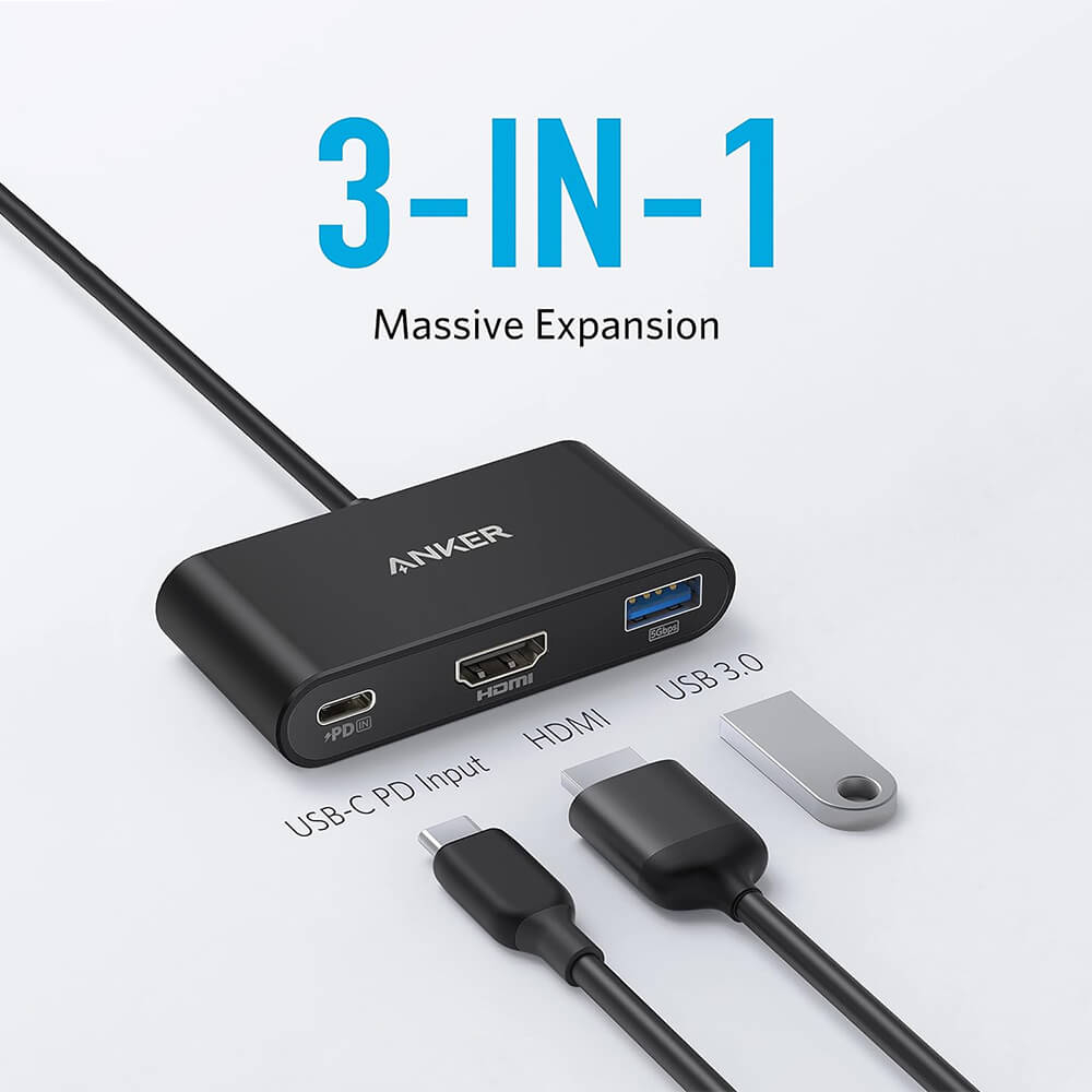 USB-C Hub ANKER PowerExpand 3-u-1 (HDMI 4K, USB-A 5Gbps, 100W PD)-1