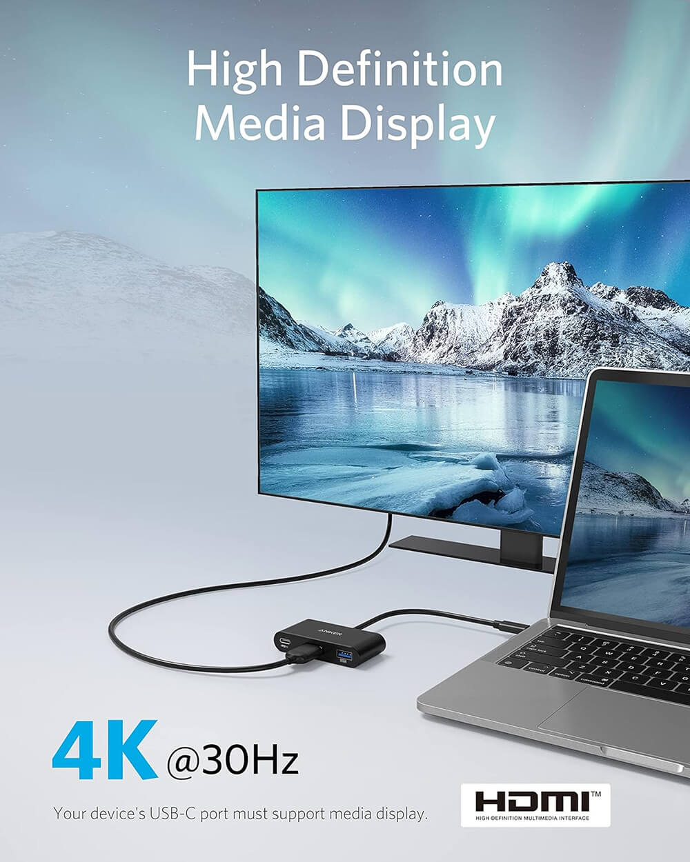 USB-C Hub ANKER PowerExpand 3-u-1 (HDMI 4K, USB-A 5Gbps, 100W PD)-3