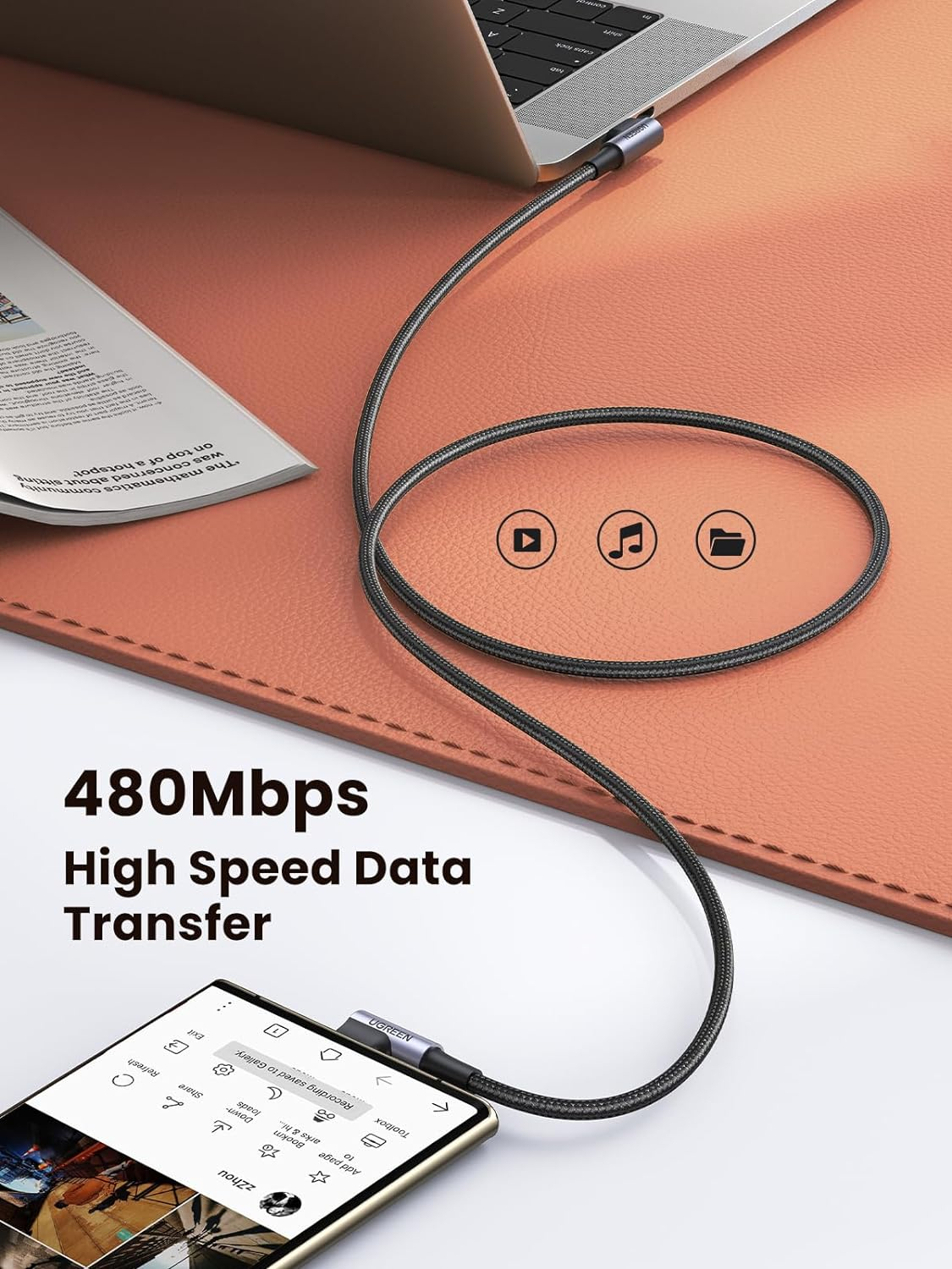 USB-C kabel UGREEN US323 (90° kutni, PD/QC brzo punjenje 60W, 2m, crni)-6