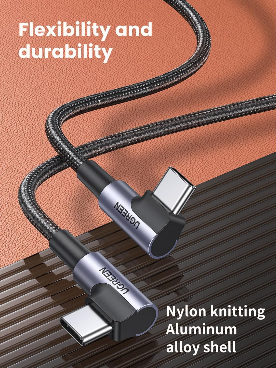 USB-C kabel UGREEN US323 (90° kutni, PD/QC brzo punjenje 60W, 2m, crni)-2