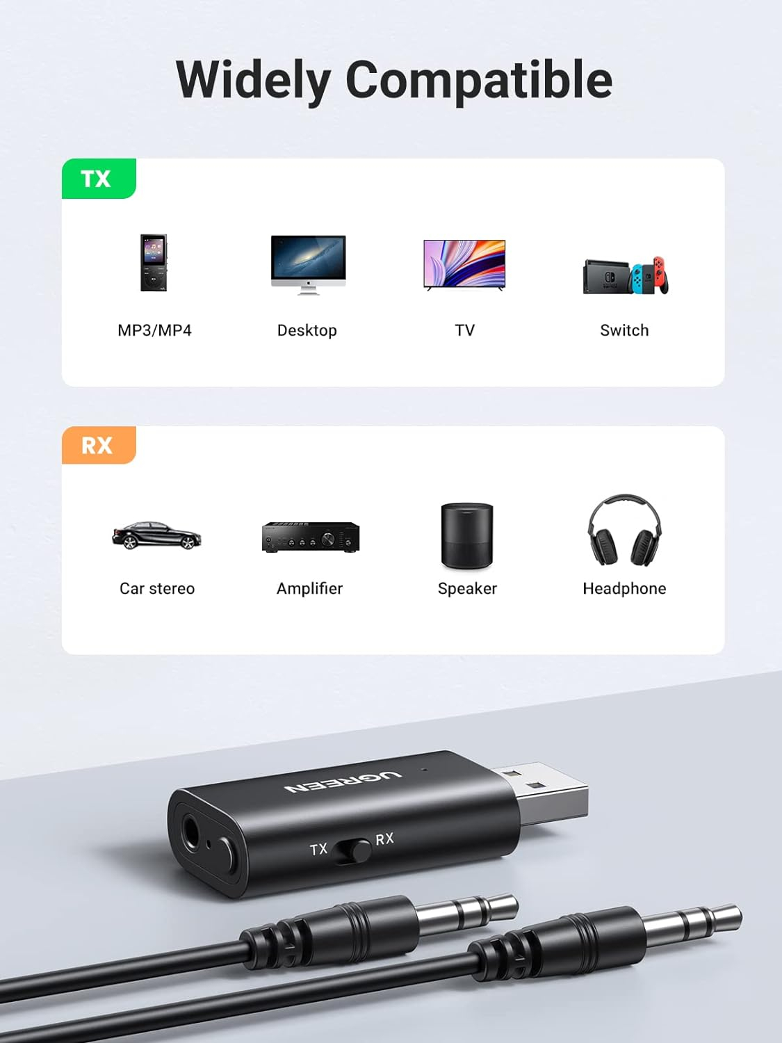 Bluetooth odašiljač/prijemnik UGREEN 60300 2-u-1 za TV, kućni audio, auto radio-1