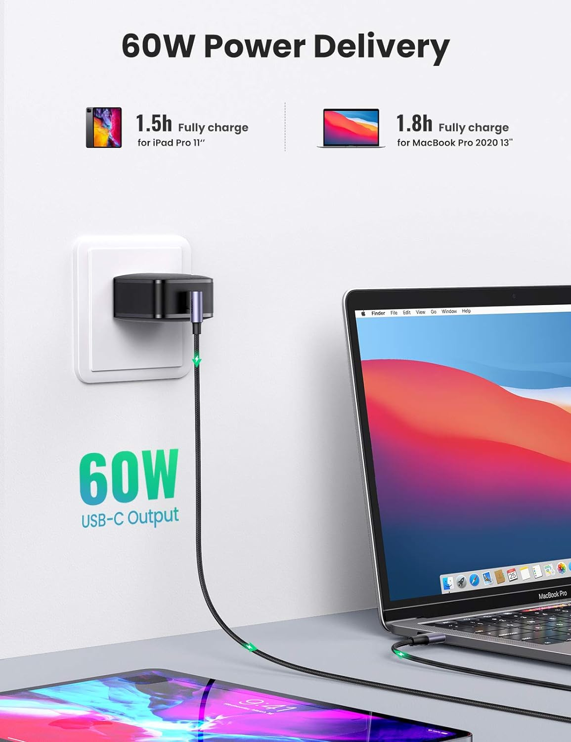 Ugreen USB-C to angled USB-C cable 60W 2M-4