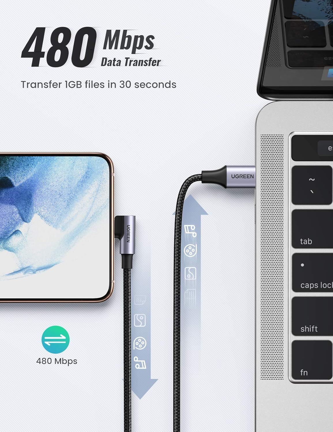 Ugreen USB-C to angled USB-C cable 60W 2M-1
