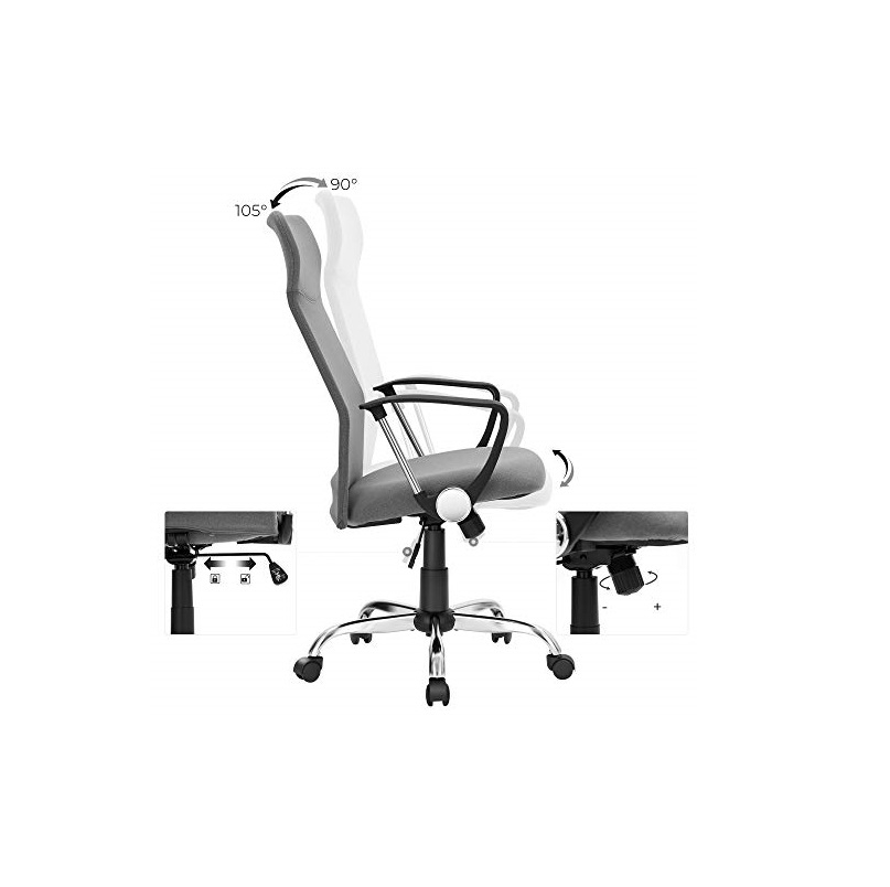 Uredska stolica SONGMICS OBN034G01 siva boja (ergonomska, podesiva visina, do 120 kg)-5