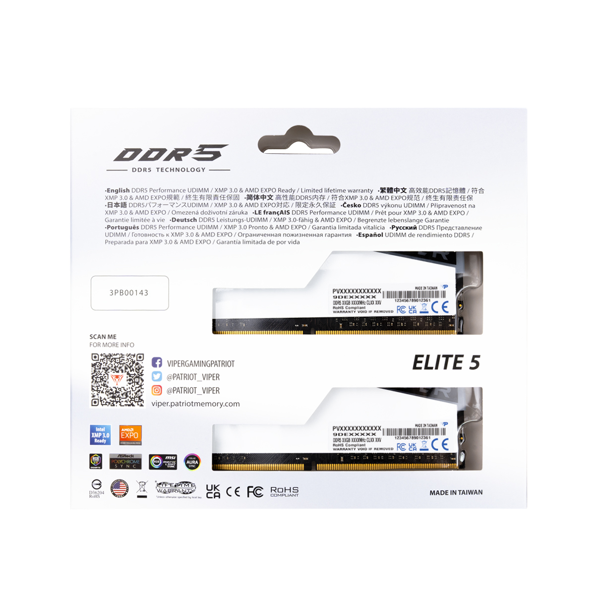 RAM PATRIOT Patriot Viper Elite 5 RGB Kit (ddr5, 32gb kit, 2x16gb, 6200 mhz, cl42, 1.35v)-6