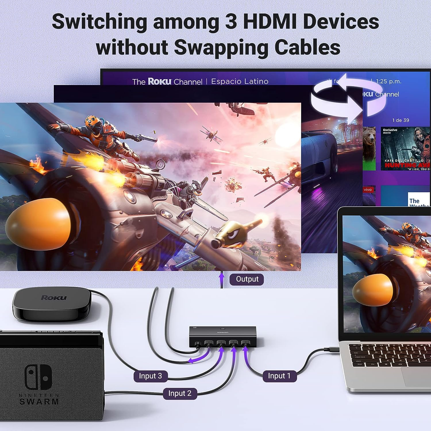 HDMI prekidač UGREEN 4K@60Hz, 3 in 1 splitter with 3D HDR Dolby Atmos support-5