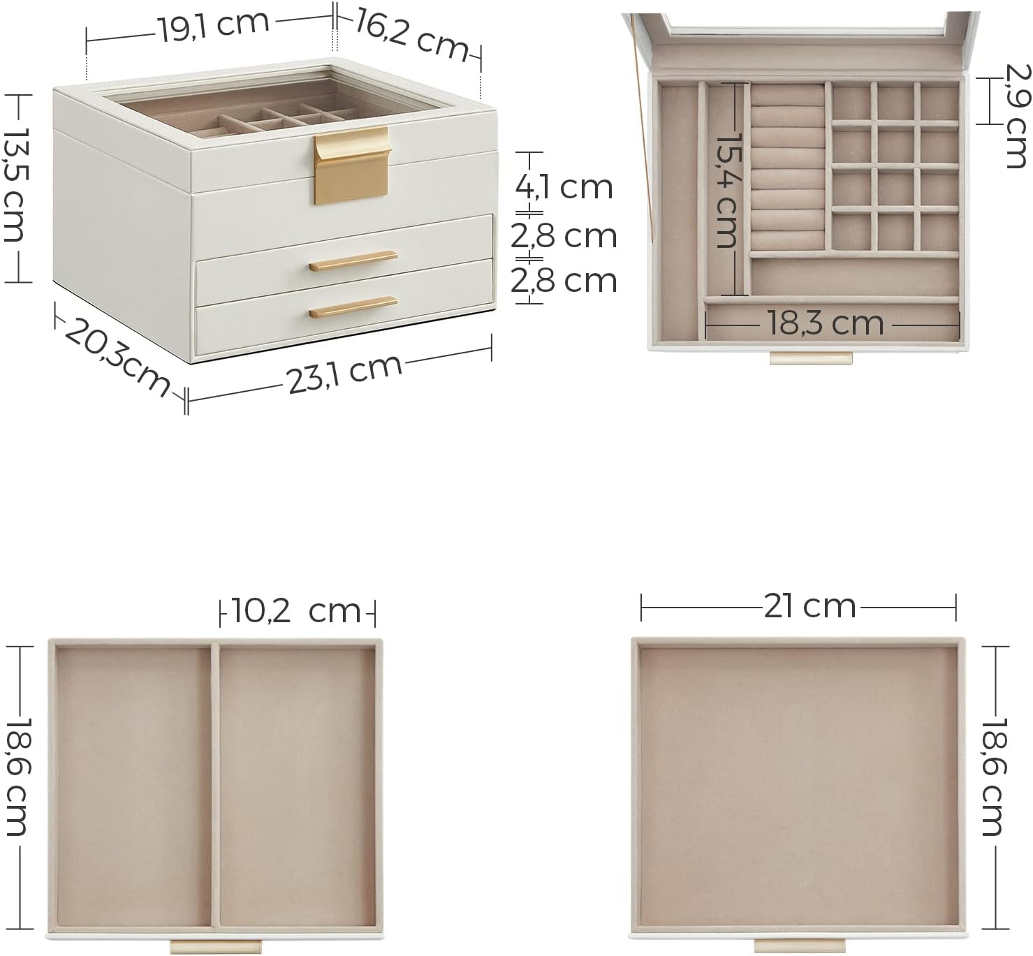 SONGMICS jewelry box three-layer JBC239WT-4