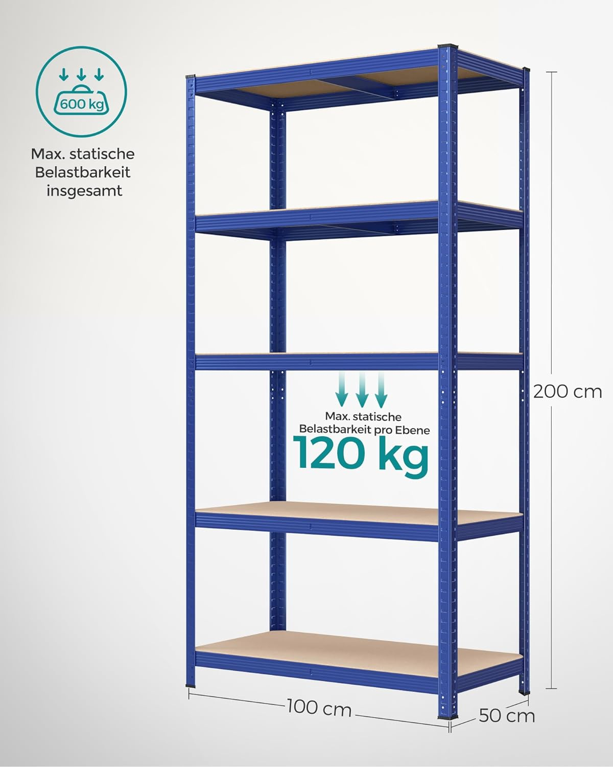 Polica SONGMICS GLR050Q01 200 x 100 x 50 cm smeđa-plava-4