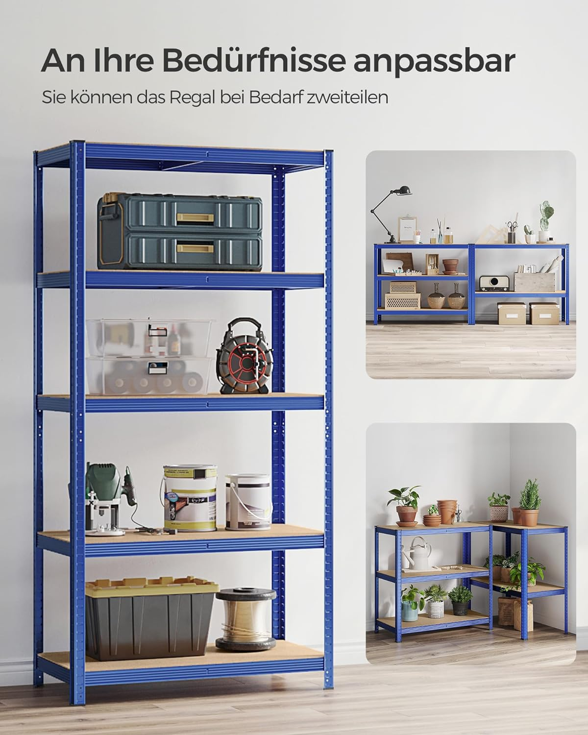Polica SONGMICS GLR050Q01 200 x 100 x 50 cm smeđa-plava-3
