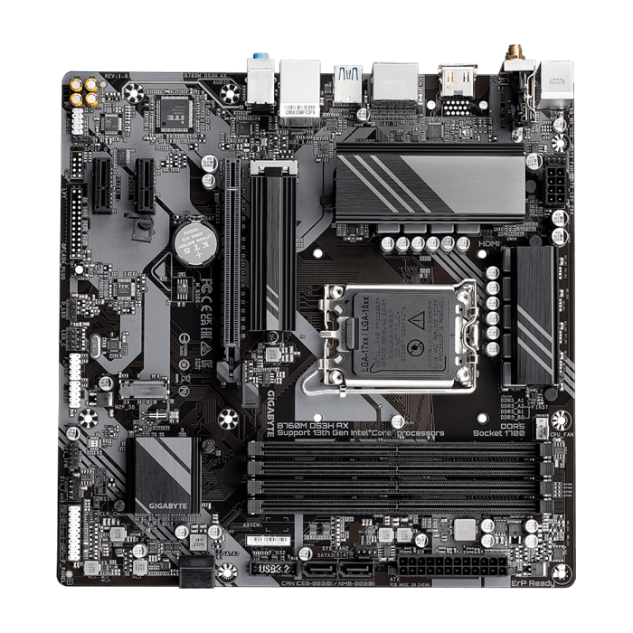 GIGABYTE B760M DS3H AX, DDR5, SATA3, USB3.2Gen2, DP, WiFi 6E, LGA1700 mATX-7