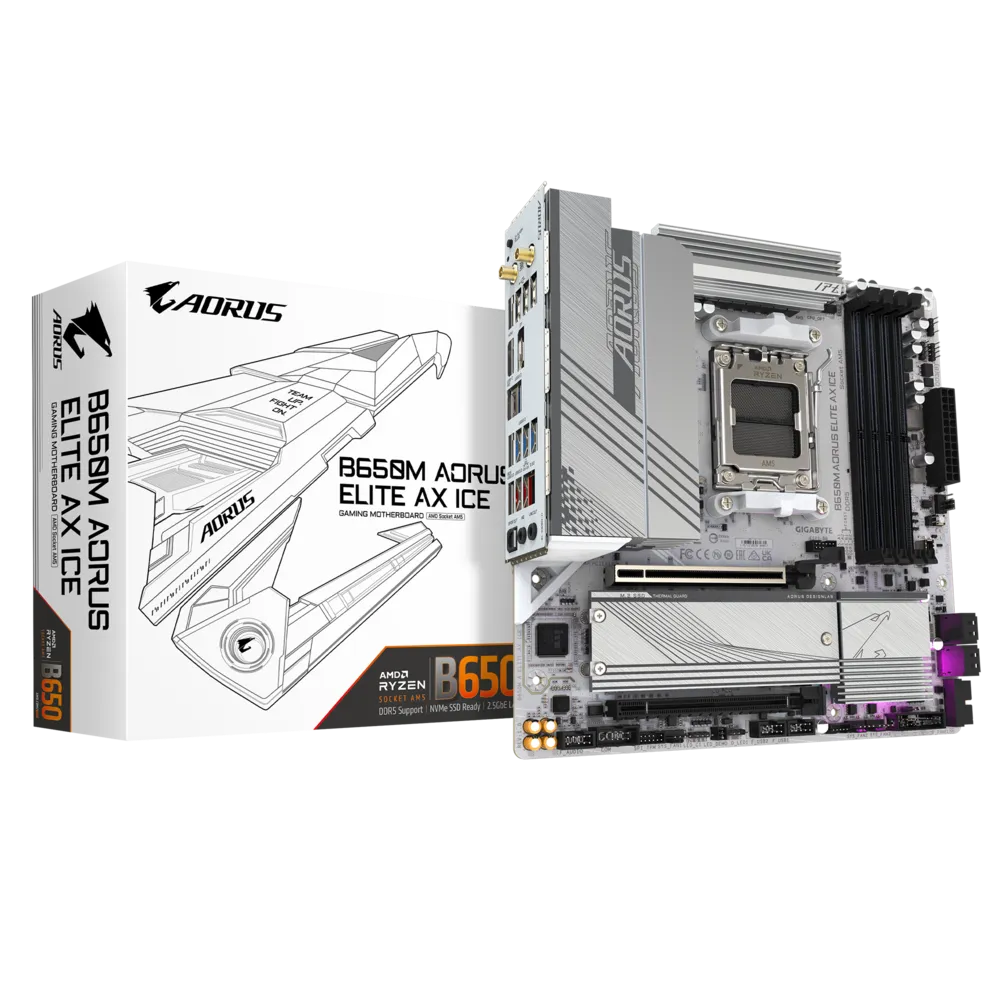 Matična ploča GIGABYTE B650M AORUS ELITE AX ICE (DDR5, SATA3, USB3.2Gen2x2, DP, 2.5GbE, WiFi 6E, AM5 mATX)-0