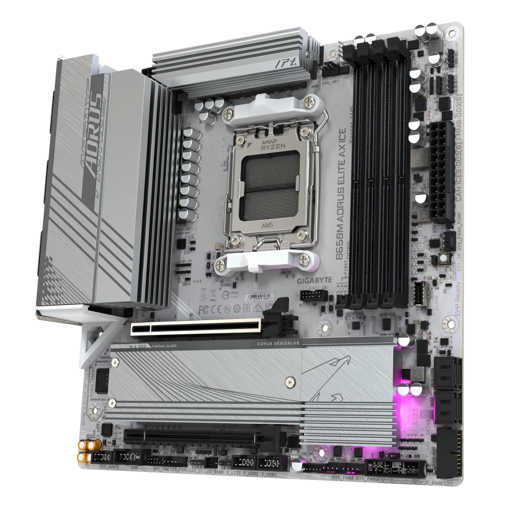Matična ploča GIGABYTE B650M AORUS ELITE AX ICE (DDR5, SATA3, USB3.2Gen2x2, DP, 2.5GbE, WiFi 6E, AM5 mATX)-2