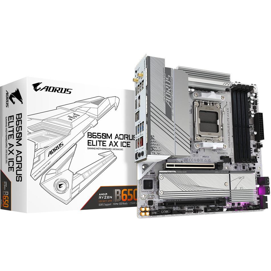 Matična ploča GIGABYTE B650M AORUS ELITE AX ICE (DDR5, SATA3, USB3.2Gen2x2, DP, 2.5GbE, WiFi 6E, AM5 mATX)-12