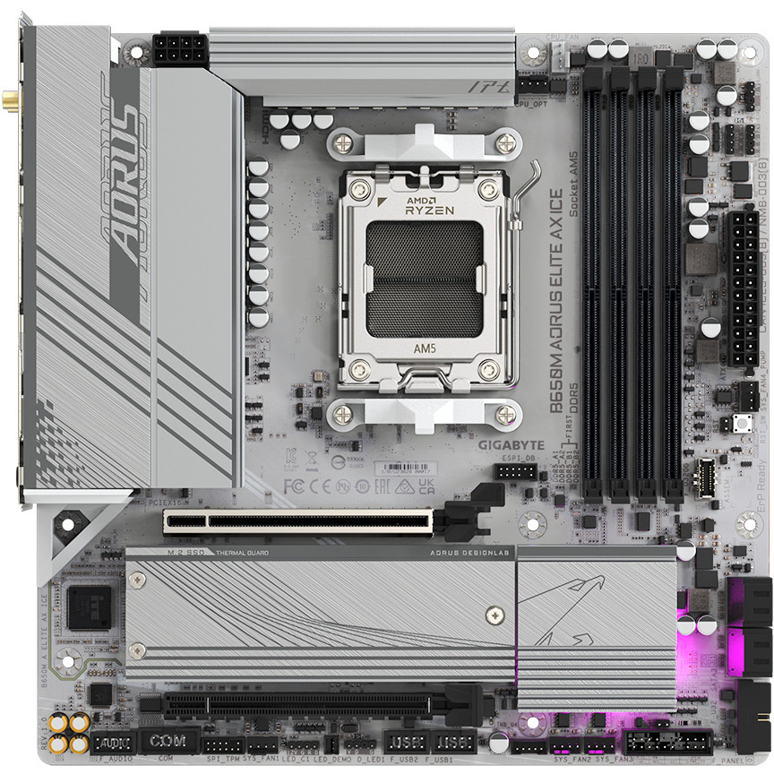 Matična ploča GIGABYTE B650M AORUS ELITE AX ICE (DDR5, SATA3, USB3.2Gen2x2, DP, 2.5GbE, WiFi 6E, AM5 mATX)-13