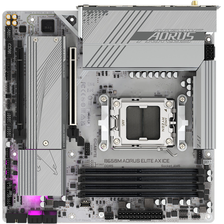 Matična ploča GIGABYTE B650M AORUS ELITE AX ICE (DDR5, SATA3, USB3.2Gen2x2, DP, 2.5GbE, WiFi 6E, AM5 mATX)-16
