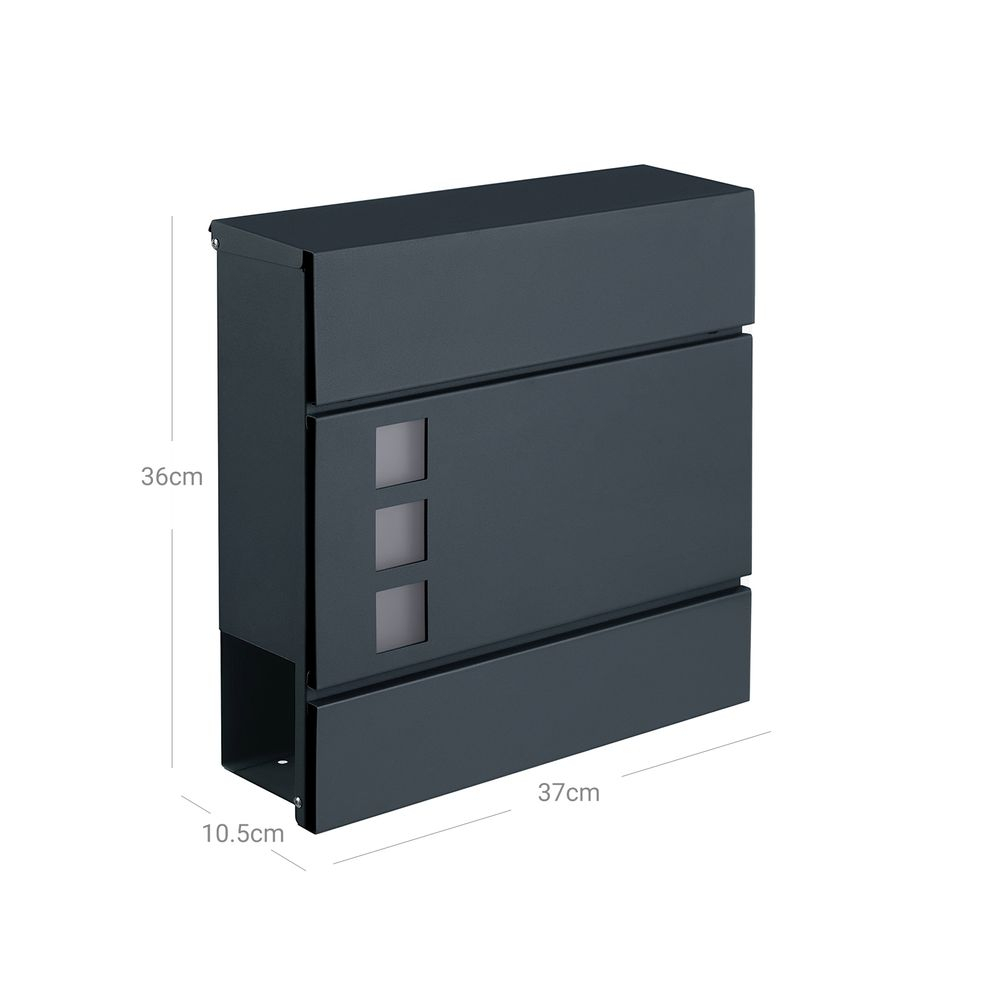 Mailbox SONGMICS GMB052G01 (materijal pocinčani čelik, boja antracit, dimenzije 37 x 10.5 x 37 cm, težina 3.4 kg)-3