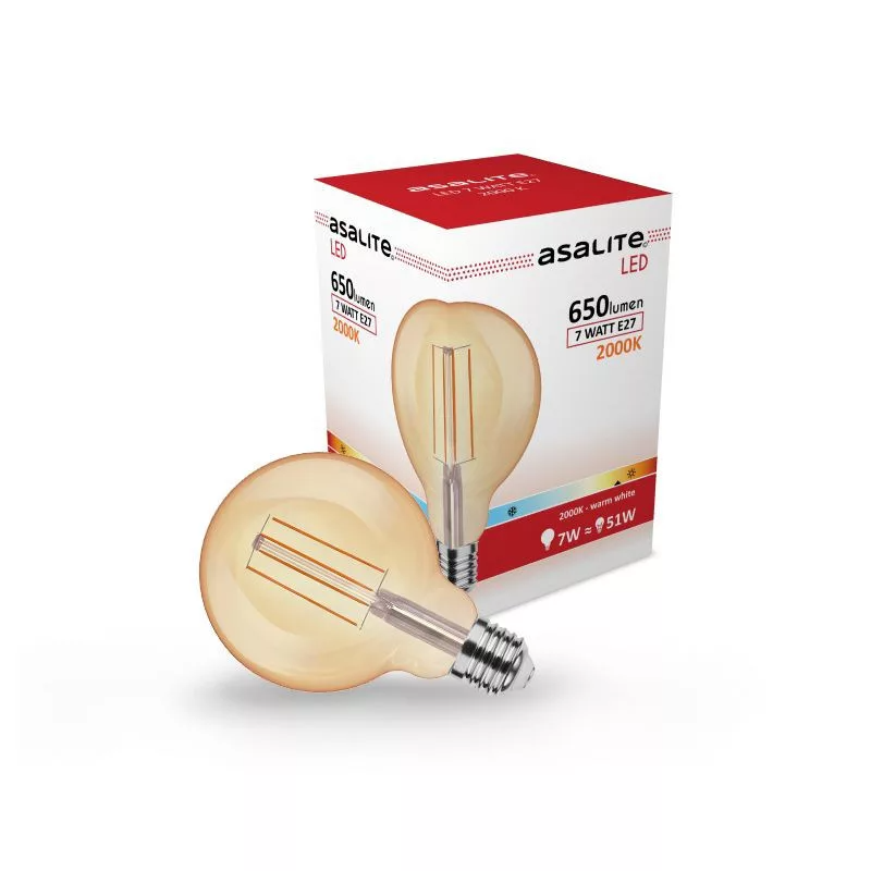 LED žarulja ASALITE 7W G95 (E27, 2000K, 650lm, 25,000 radnih sati, 2 godine jamstva)
