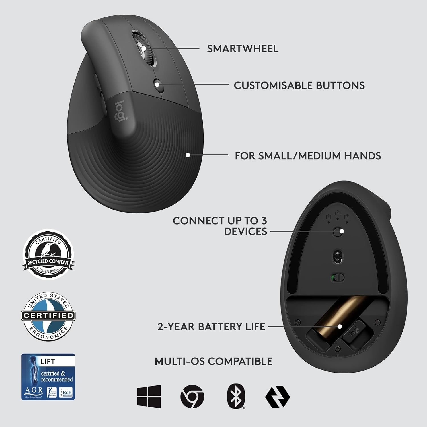 Miš LOGITECH Mouse Lift for Business, graphite OEM-1