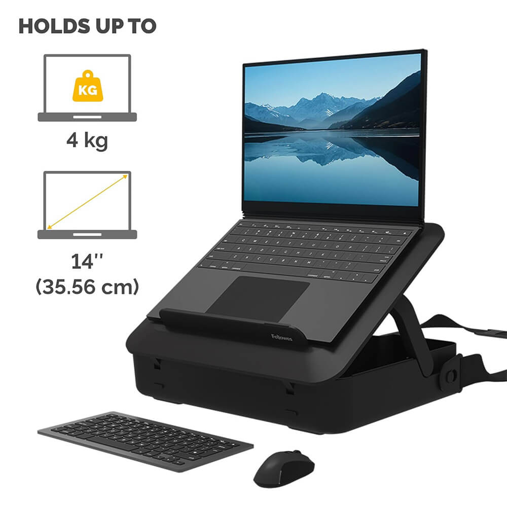 Torba za laptop FELLOWES BREYTA s ugrađenim stalkom za laptop, crna (za laptop do 14'', težina do 4 kg, 5 postavki visine, zaključavanje)-8