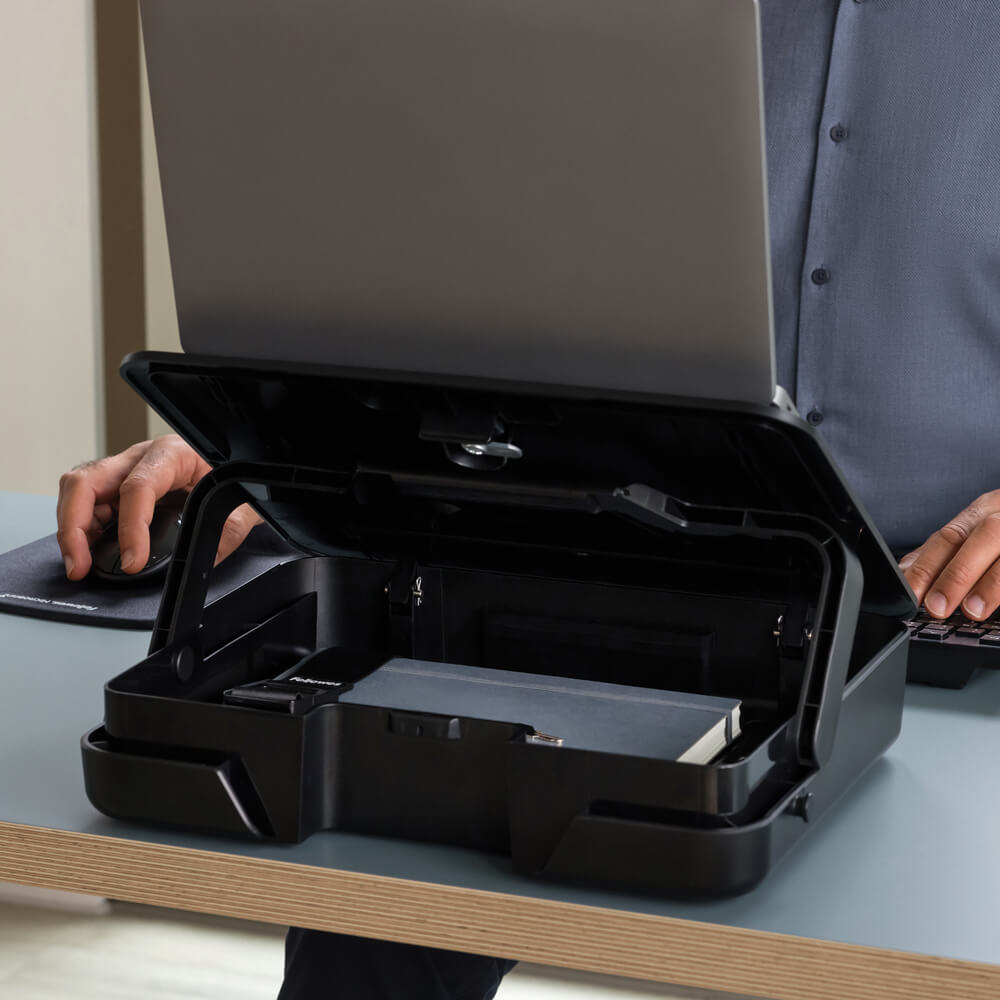 Torba za laptop FELLOWES BREYTA s ugrađenim stalkom za laptop, crna (za laptop do 14'', težina do 4 kg, 5 postavki visine, zaključavanje)-5