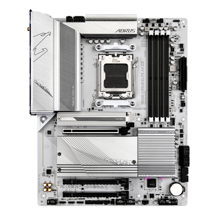 GIGABYTE B650 AORUS ELITE AX ICE, DDR5, SATA3, USB3.2Gen2x2, DP, 2.5GbE, WiFi 6E, AM5 ATX-8