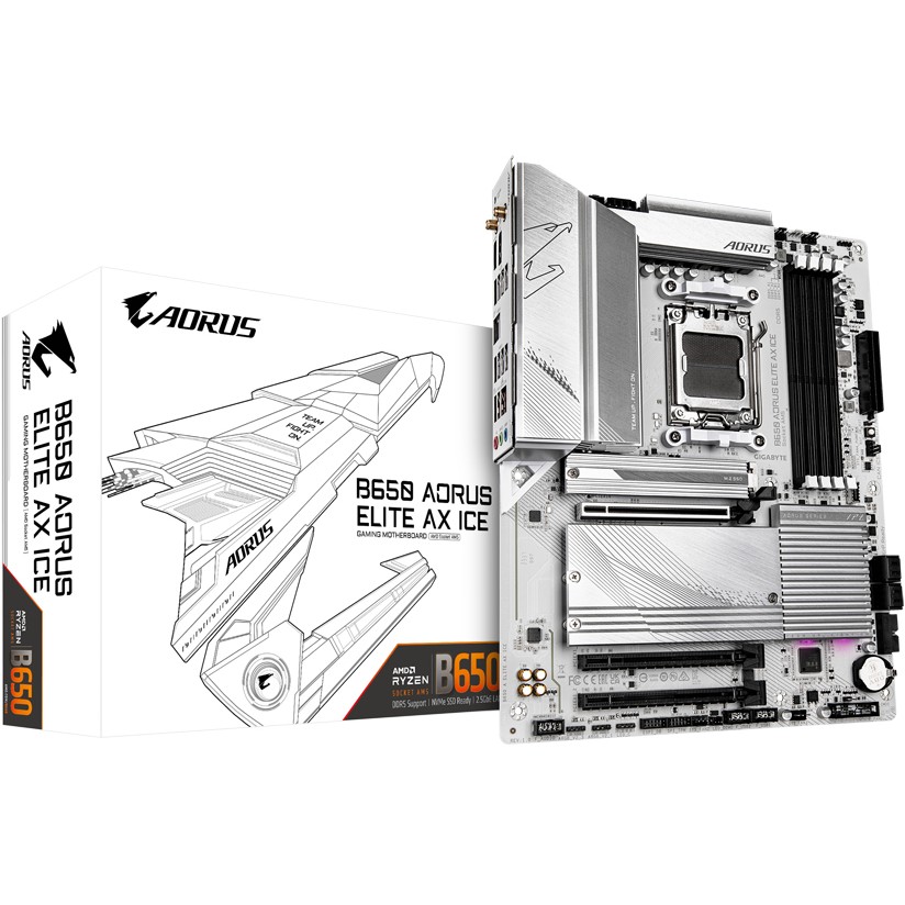 GIGABYTE B650 AORUS ELITE AX ICE, DDR5, SATA3, USB3.2Gen2x2, DP, 2.5GbE, WiFi 6E, AM5 ATX-3
