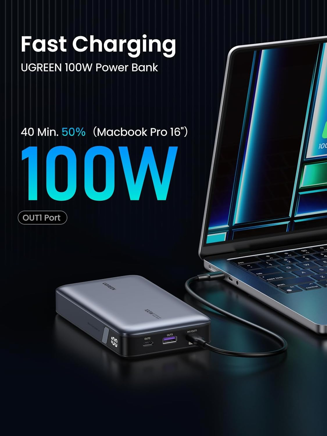 Ugreen 100W 20000mAh Portable Three Port Laptop Battery-8