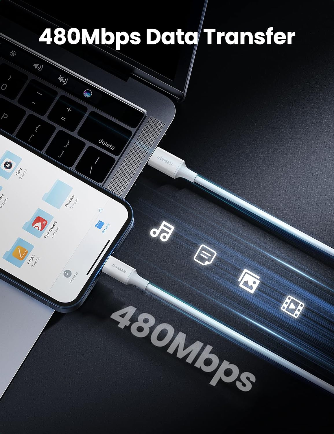 Kabel UGREEN USB-C to Lightning silver 2m-1