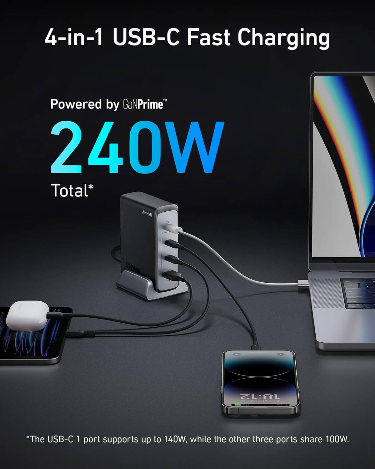 Stolni punjač ANKER 749 (240W, 4 porta, GaN, crni)-1