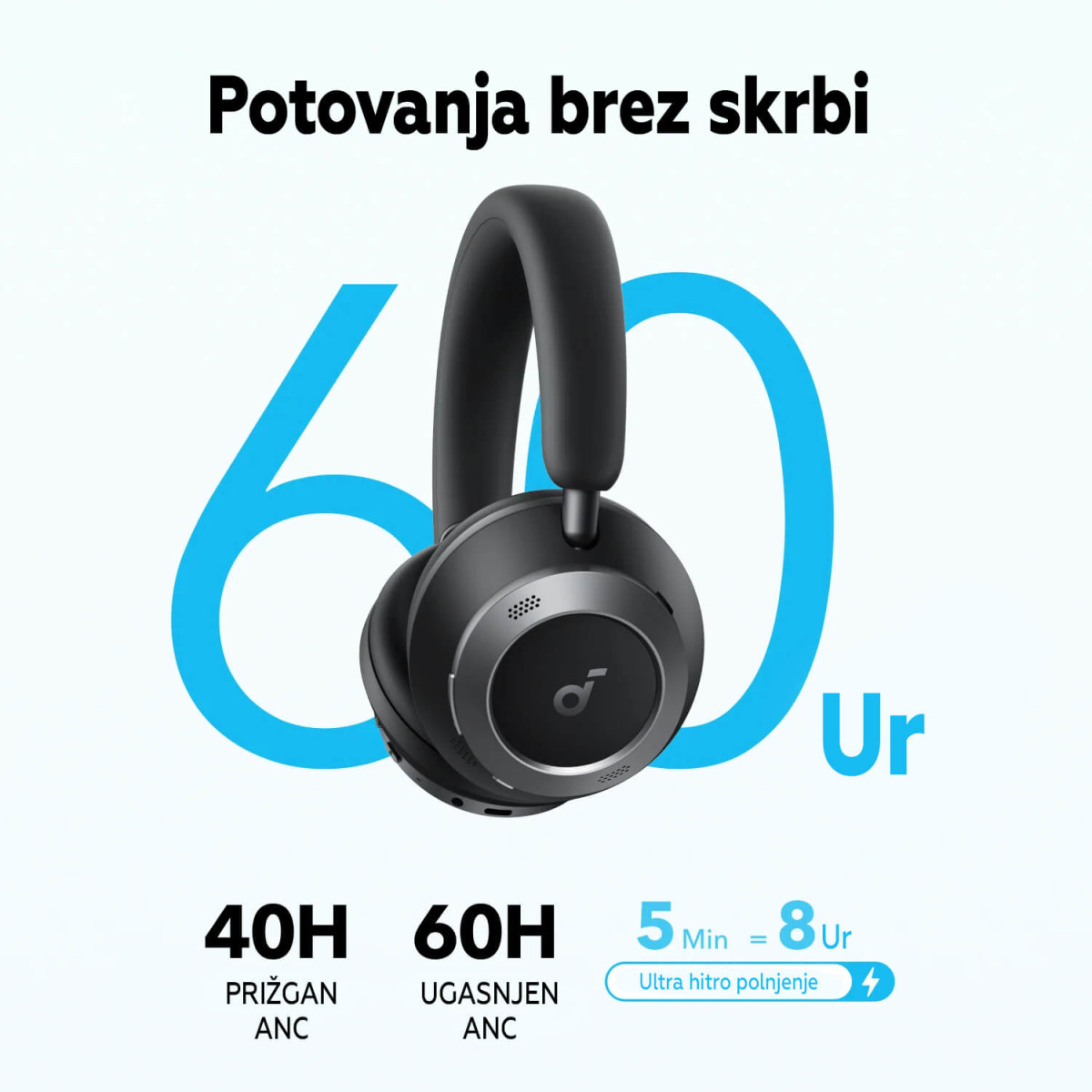 Slušalice SOUNDCORE Space One Pro bežične Bluetooth ANC, krem bijele-2