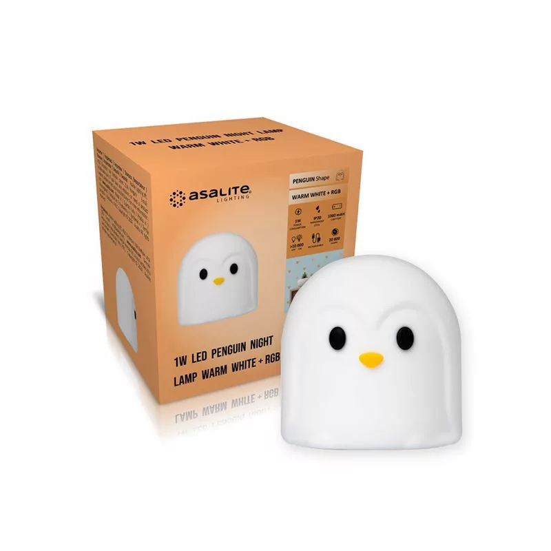 Noćna lampa ASALITE Pingvin 1W (LED, toplo bijela + RGB, IP 20, 20000 sati, USB punjenje)-0