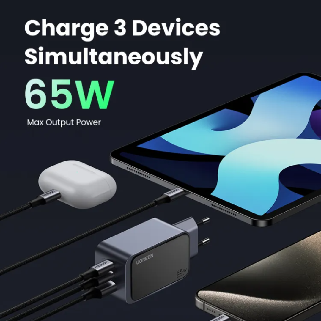Punjač UGREEN Nexode S 65W GaN (2x USB-C, 1x USB-A, brzo punjenje)-5
