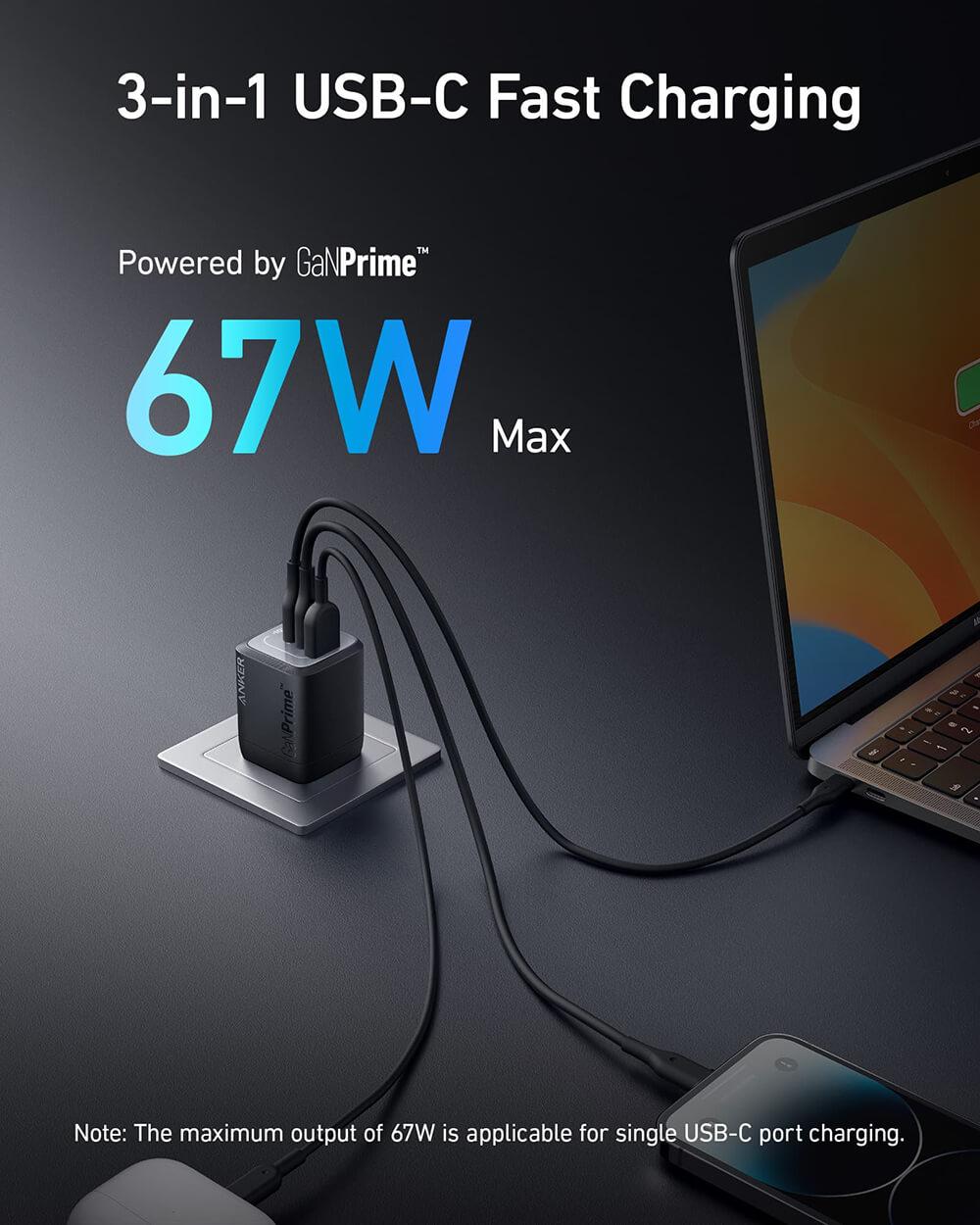 Adapter ANKER Prime 67W GaN 3-Port, crni-1