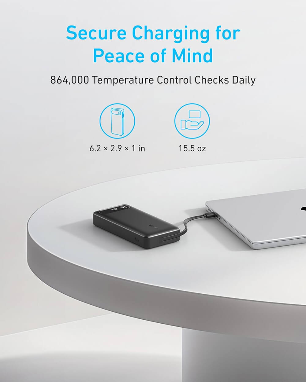 Powerbank ANKER 20000 mAh, 87W, USB-C kabel, crni-5